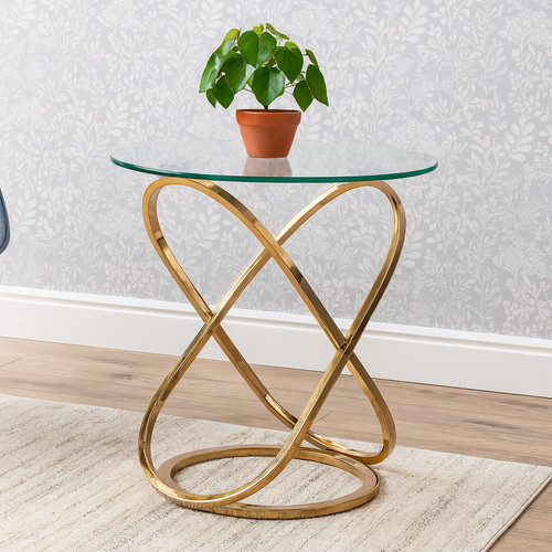 Gold end table with - table, glass